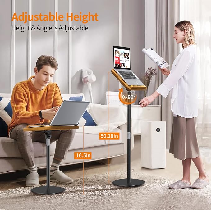 2-in-1 Floor Music Stand & Desktop Book Stand, 16.5"–51" Height Adjustable | 100% Solid Wood, Floor Reading Stand with Page Clip for Sheet Music, Cookbooks, Projector (Rubberwood, 11.8" x 16.5" Panel) - Image 3