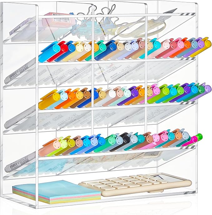 MotiMind Acrylic Pen Organizer Storage for 150 Markers Vertical Marker Organizer Acrylic Pen Display Holder for Office Desk Desktop Stationery Pencil Storage, Clear, 10.2 x 4 x 9.8 Inch by MotiMind