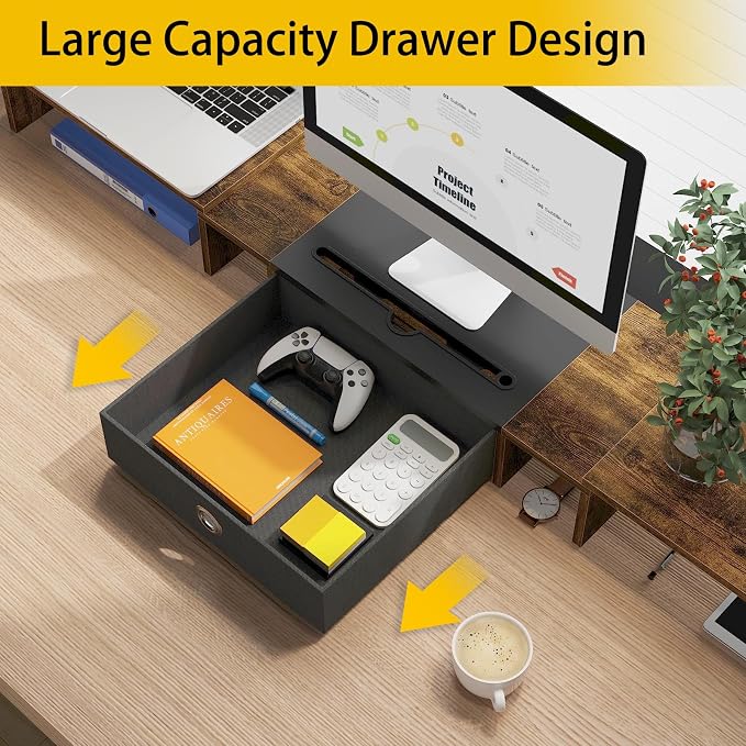 WESTREE Triple Dual Monitor Stand Riser with Drawer,Extra Large Adjustable for 2~3 Monitors,Solt for Phone & Tablet, Desktop Organizer Stand for Computer,Laptop,Printer,TV - Image 3