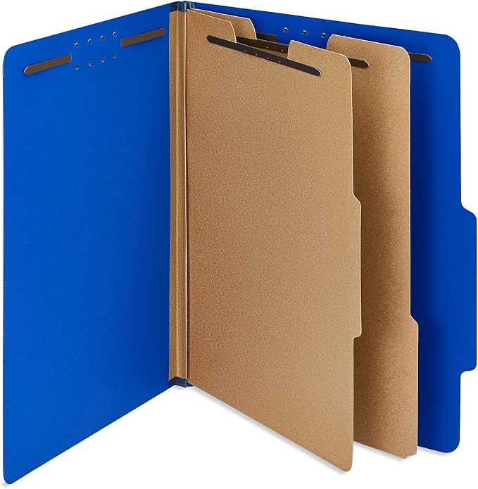 Staples 100% Recycled Heavy‑Duty Classification Folder, Letter Size, 2 Dividers, 2″ Expansion, Dark Blue Pressboard, 10/Box by Staples