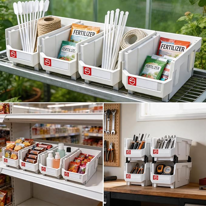 4Pack Storage Organizer Boxes,Desk Drawer Organizer, Stackable Storage Bins for Store Tools,Office Supplies,Workshop,Containers Garage(14.84" x 8.39"x 7.01"),White - Image 6