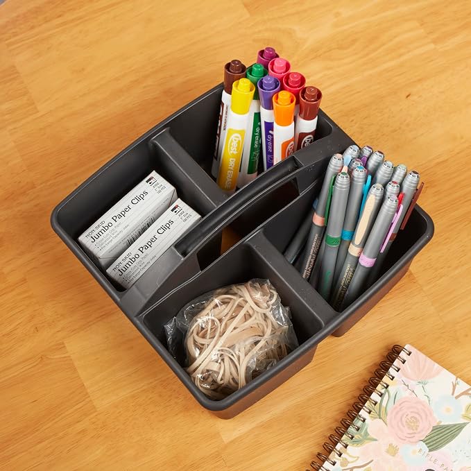 ECR4Kids 4-Compartment Medium Plastic Caddy, Multipurpose Organization, Black, 6-Pack - Image 9