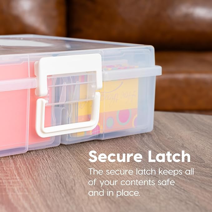 IRIS USA Photo Storage Box |Made in USA| 16 Cases - Clear | Fits 4" x 6" Pictures / Built-In Handle / Organizing Containers for Tasks, Stickers, Ephemera & Flashcards - Image 4