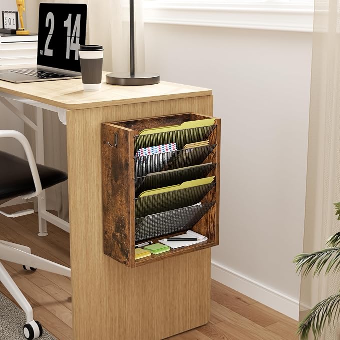 Mail Organizer Wall Mounted, 6-Slot Hanging File Organizer with Key Holder | Mail Sorter, Wood Letter Holder for Envelopes Bills Magazine Folders Papers Accessories for Home Office, Rustic Brown - Image 4