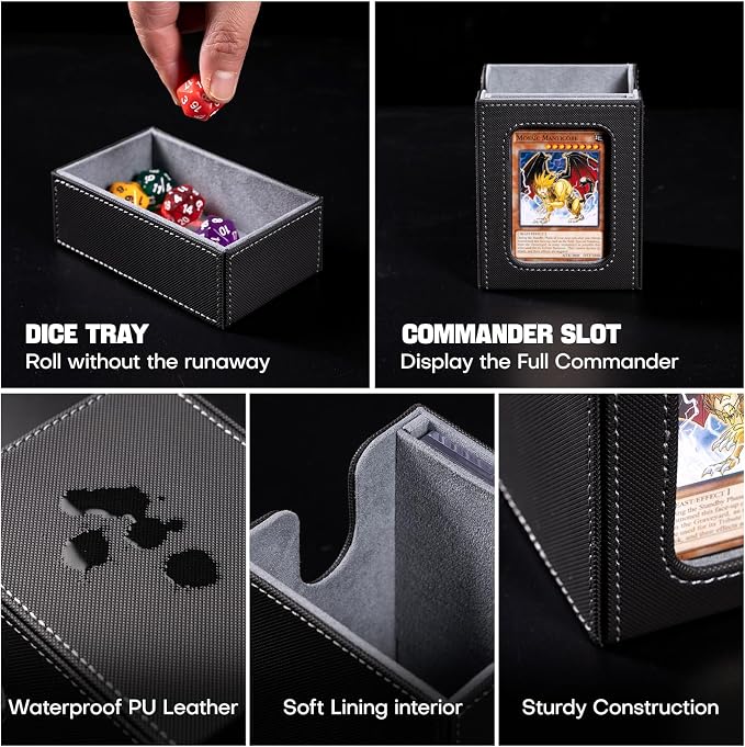 Card Storage Box MTG Deck Box, Trading Card Storage Box, Commander Deck Box, 500+ Double-Sleeved Cards, TCG Sports Card Storage, MTG Commander Deck Box (Black & Grey) - Image 6