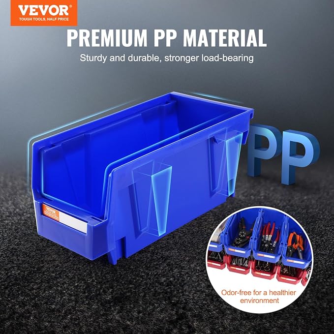 VEVOR Plastic Storage Bins 12 Pack (11 x 5 x 5-Inch), Hanging Stackable Storage Organizer Bins, Heavy Duty Stacking Containers for Closet, Garage, Office, Home, Pantry or Small Parts Organization - Image 2
