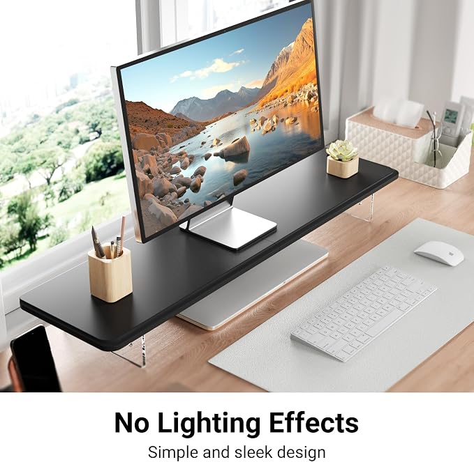 AFOOYO Monitor Stand Riser,31.5-Inch LED Light Wood Computer Monitor Stand with Adjustable Acrylic Legs,Desk Accessories Desktop Organizer Stand for, Computer,Laptop,Printer,PC TV Screen Riser,Black - Image 2
