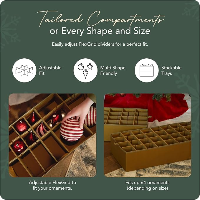 Covermates Keepsakes Adjustable Ornament Storage Bag – Heavy-Duty Polyester, Padded Dividers & FlexGrid Trays – Protective Holiday Ornament Organizer with Handles & Label Window, Green - Image 5