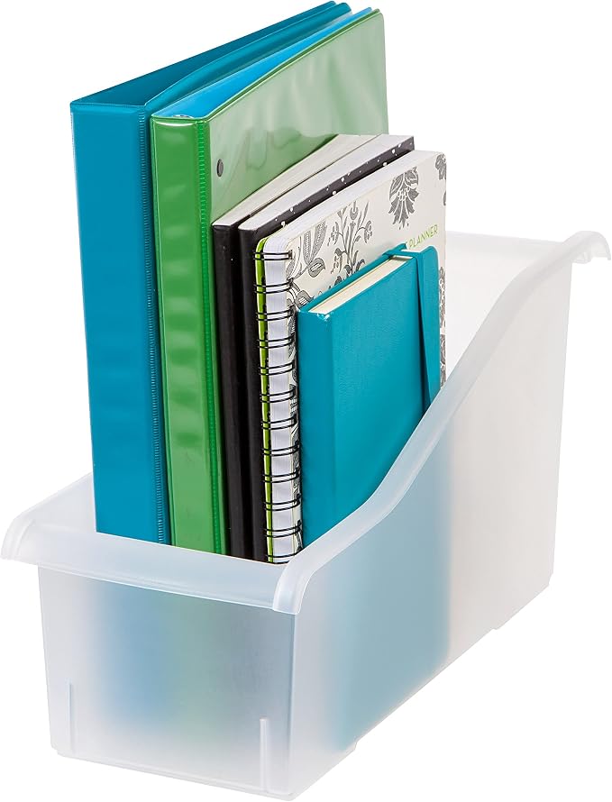IRIS USA 8-Pack, Connecting Book Bin Organizer Magazine Holder, Clear | Organize books, magazines, notebooks, binders, and school supplies with vertical storage and connecting design - Image 9