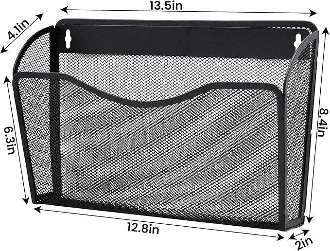 Gawerk Mesh Hanging Wall File Holders, Metal Vertical Wall Basket Mail Organizer for Office/Home (Black, 2 Pack Wall Mounted) - Image 2