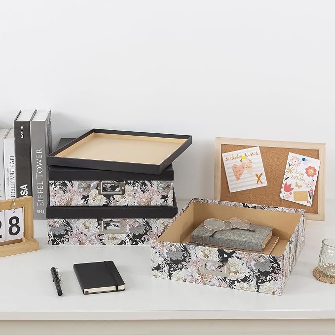 Soul & Lane - Floral Jumbo Scrapbook Storage Boxes with Lids, Set of 3 | Extra Large Decorative Storage Box Set for Photos, Papers and Keepsakes, Picture and Letter Document Organizers for Memories - Image 5