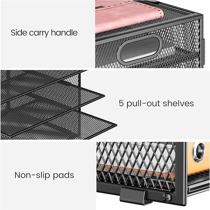 Lavatino 8 Tier Paper Organizer for Desk, Black Mesh Letter Tray File Sorter Organizers with Handles, Including 5 Adjustable Slid Trays for Office School Classroom Supplies Organization and Storage - Image 3