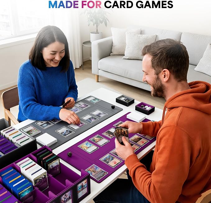 UAONO 5-Row Trading Card Storage Box with Commander Display, Black Purple | 3900+ Card Box with Removable Cover, Card Case Fits MTG TCG Sports Cards, 48 Dividers, 5 Stoppers, 5 Top Loaders, Dice Box - Image 7
