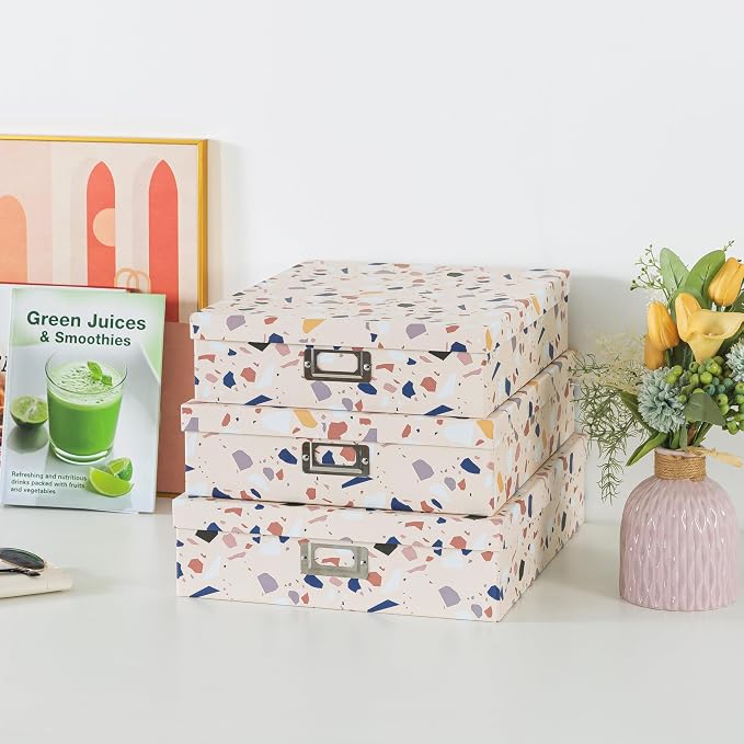 Soul & Lane - Cardboard Storage Boxes with Lids, Set of 3, Terrazzo | Cute Decorative Photo Box Set for Home Office, Nesting Keepsake and Memory Organizers for Scrapbooks and Documents - Image 4
