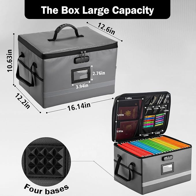 EXLIFBAG File Organizer, Fireproof File Box with Lids, Important Document Organizer Box with Lock, Portable File Folder Organizer with Handle - Image 3