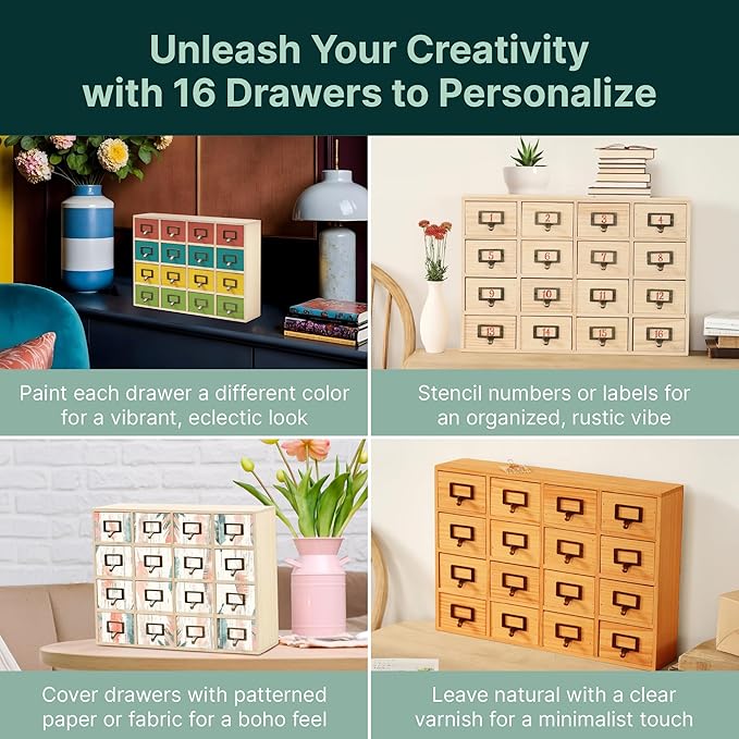 DIY Wooden Desk Organizer with Drawers – Unfinished 16-Drawer Wood Desk Organizer for Crafts, School, or Office – Customizable Wooden Apothecary Cabinet for Creative Storage – Natural Wood Finish - Image 5