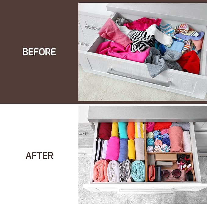 6-Pack Deep Drawer Dividers 4-Inch High Dresser Drawer Organizer, Bamboo | Adjustable 11.5-17 Inch Spring-Loaded Separators for Clothes, Utensils, Socks, Bedroom, Bathroom, Kitchen, Office, No Tools - Image 4