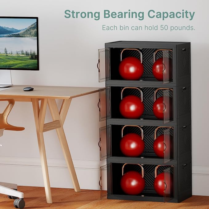192QT Lockable Plastic Storage Bins, 4 Pack Collapsible Cabinets | Stackable Organizer with Doors & Wheels, Foldable Containers for Bedroom, Dorm, Office & Garage Storage - Image 6