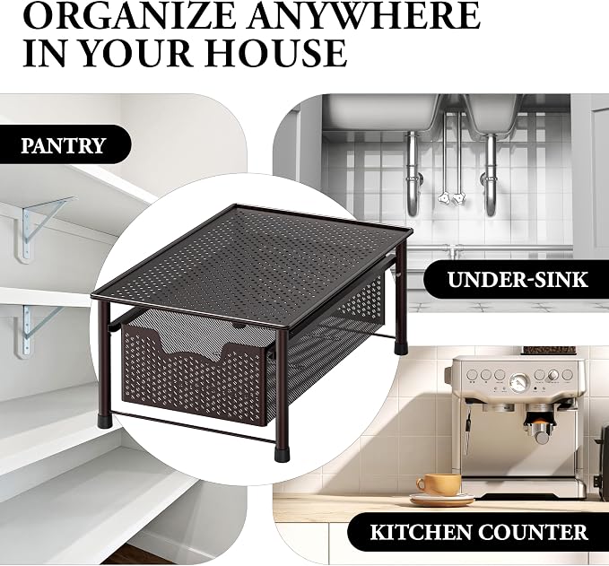 Simple Houseware Stackable Cabinet Basket Drawer Organizer, Bronze - Image 8