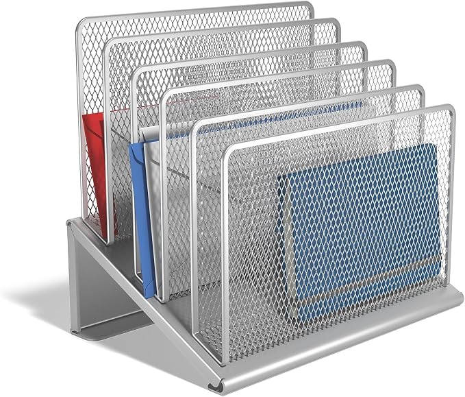 TRU RED Wire Mesh File Organizer, 5‑Compartment, Silver, 2‑Pack – Vertical Desktop Sorter for Files, Folders & Mail - Image 3