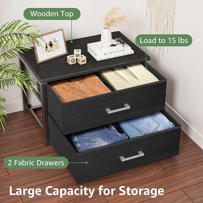 BOLUO Stackable Storage Drawers Closet Organizers and Storage Fabric 2 Drawer Dresser for Bedroom Office Black Modern - Image 9