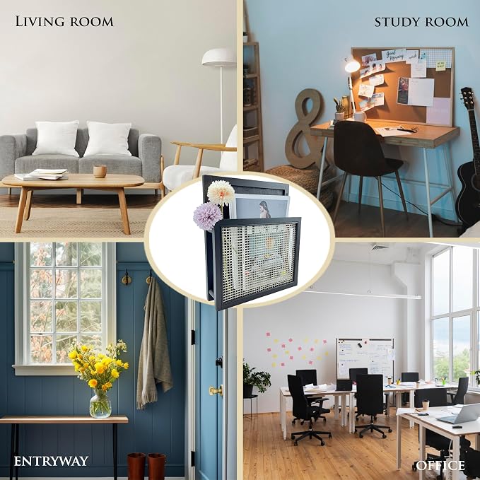 Wooden Wall Magazine Holder, Boho Style File Organizer,Wall Mounted Magazine Rack, File Holder For Entryway Living Room Kids’ room and Office, Hanging Mail Organizer (Black) - Image 5