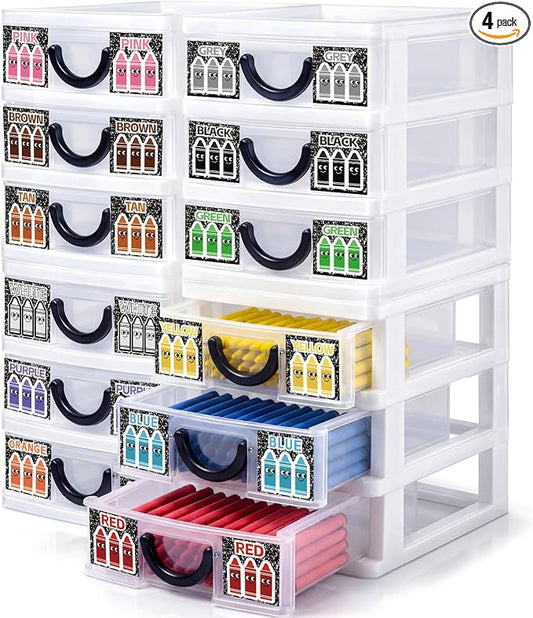 12 Pcs/ 4 Pack Plastic Crayon Organizer for Classroom Back to School Crayon Storage Boxes for Marker Pen Art Craft Supplies Crayons Drawer Container for Classroom Office Table with Color Label by Wenqik