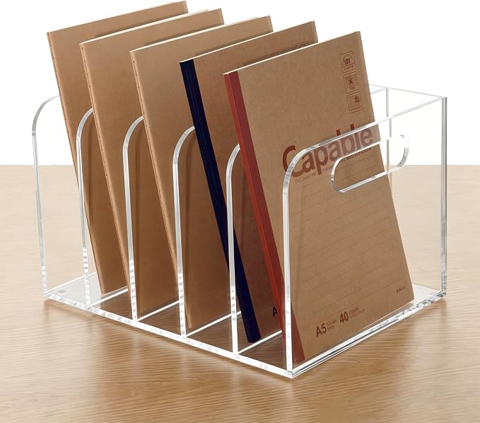 Lovemolly 5-Slot Clear Acrylic Magazine File Holder, Vertical Desk Organizer with Handle – No-Assembly Document Sorter for Office & Home, 7.48 x 10.04 x 6.3 in by Unknown