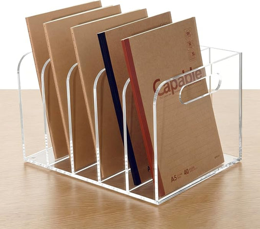 Lovemolly 5-Slot Clear Acrylic Magazine File Holder, Vertical Desk Organizer with Handle – No-Assembly Document Sorter for Office & Home, 7.48 x 10.04 x 6.3 in by Unknown