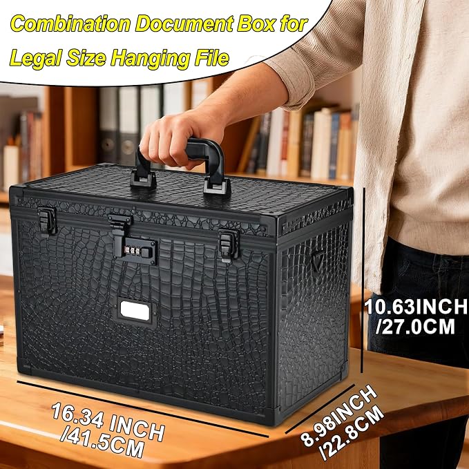 Hanging File Box for Legal, All-in-one set with 20 Folders | Portable Locking Filing Storage Box with Handle & Shoulder strap, Lockable File Cabinet Documents Safe, Lockbox Doc Organizer - Image 6