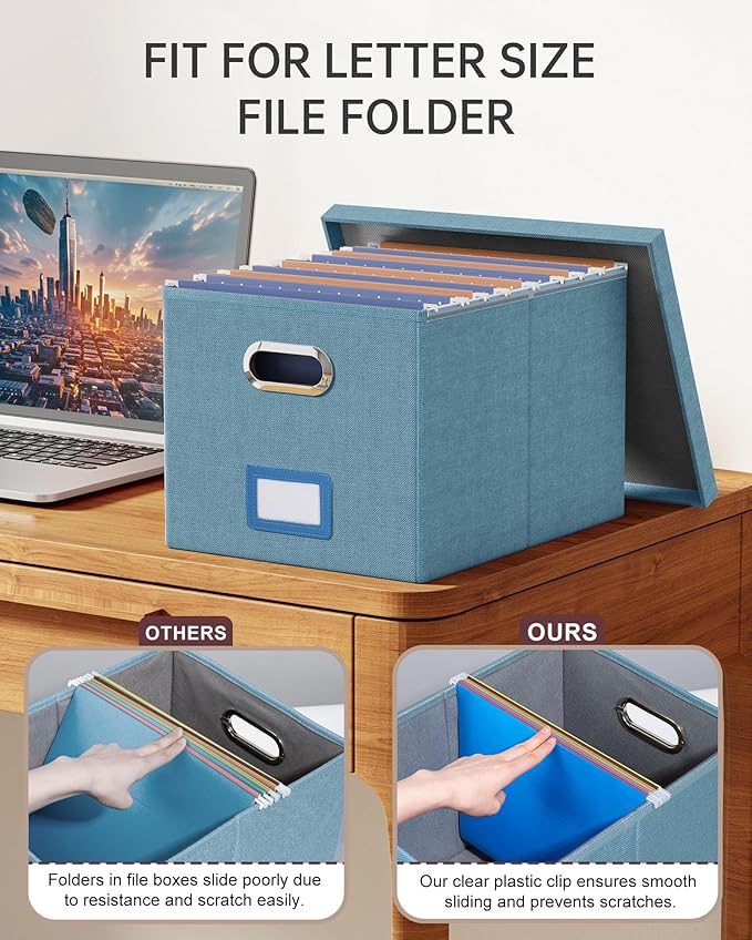 4 Pack File Storage Organizer, Document Organizer, Portable File Box with Lid, Fit for Letter/Legal File Folder Storage,Dark Blue-Box only - Image 4