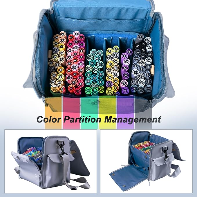 Togood Storage Tote Bag for Marker Pens Brush Pen Coloring Pencils Books Art and Crafts Supplies Tools Cosmetics, at Least 150 Pens (Grey) - Image 2
