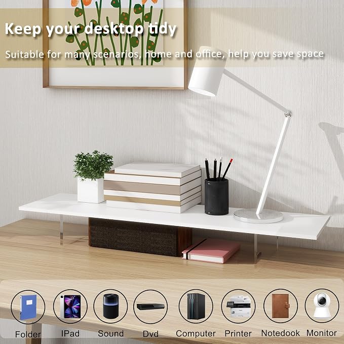 Monitor Stand Riser,Wood & Acrylic Computer Monitor Stand with LED Light,Desk Accessories Desktop Organizer Stand for Computer,Laptop,Printer,PC & TV Screen Riser - Image 3