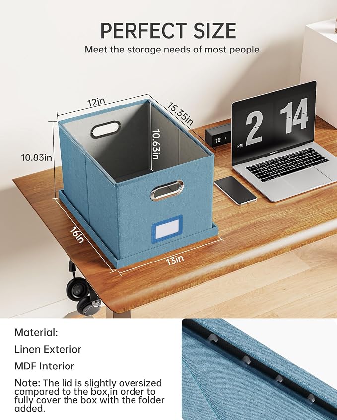 File Organizer with Lid, File Box, File Cabinet for Letter File Folder Storage, Hanging File Organizer for Office/Decor/Home,Document Organizer, 1 Pack,Dark-Blue-Box Only - Image 3
