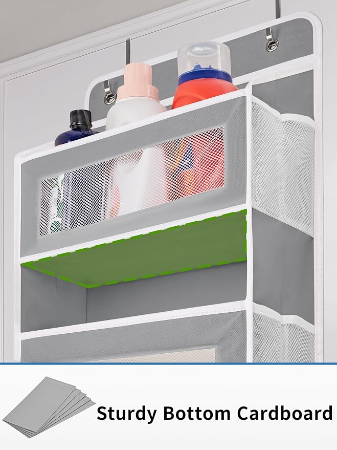 JARLINK Over the Door Organizer for Pantry, Bathroom, 5 Shelf Grey, 2 Pack | Anti-Tilt Design, 44 lb Load Capacity, Hanging Door Organizer with 5 Large Capacity Pockets, Behind Door Storage for Nursery - Image 8