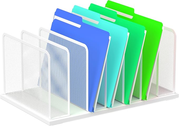 Kuntine.B 7-Section Upright Desk File Organizer White 1 Pack | Vertical, Mesh, Metal, Assembly, Stability, Sturdiness, Organization, Standing by KuntineB