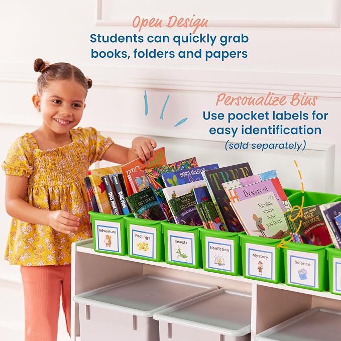 ECR4Kids Linking Plastic Storage Book Bin, Multipurpose Organization, Neon Green, 10-Piece - Image 5