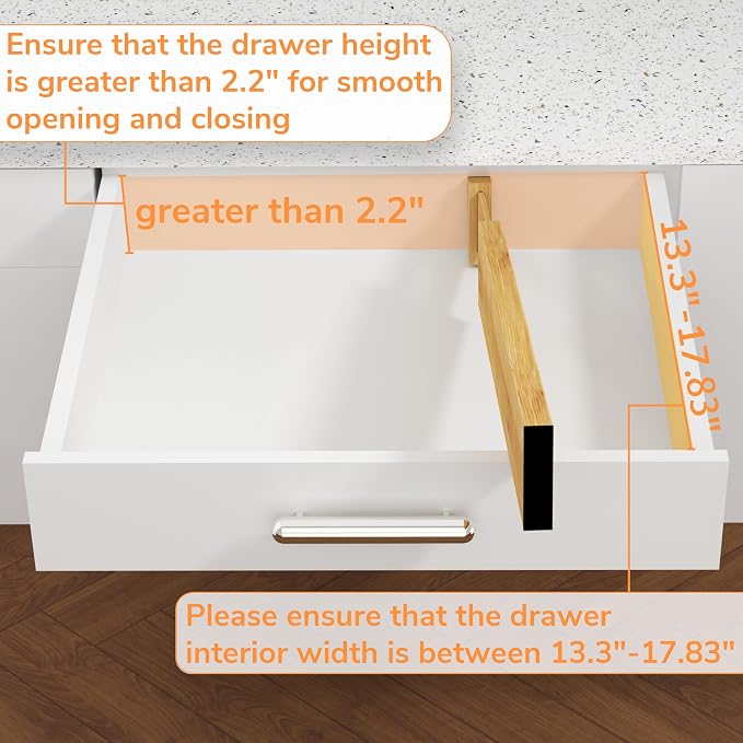 BAMEOS Bamboo Expandable Drawer Dividers – Fits 13.3"–19" Drawers, 2" High, Set of 4 | Spring-Loaded Bamboo Separator for Kitchen Island, Bathroom Vanity & Dresser Drawers - Image 3