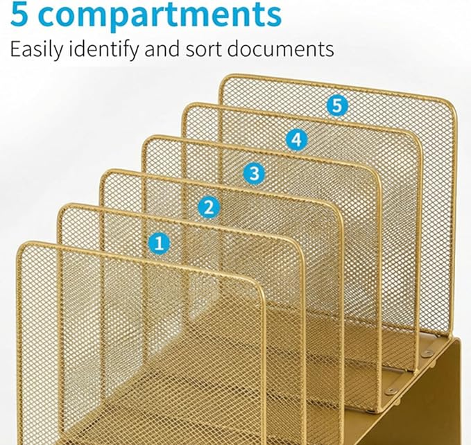 LEKETREE File Organizer for Desk, File Folder Organizer with 5-Section Vertical Rack, Suitable for Home Office Document Organization and Storage(Gold) - Image 5