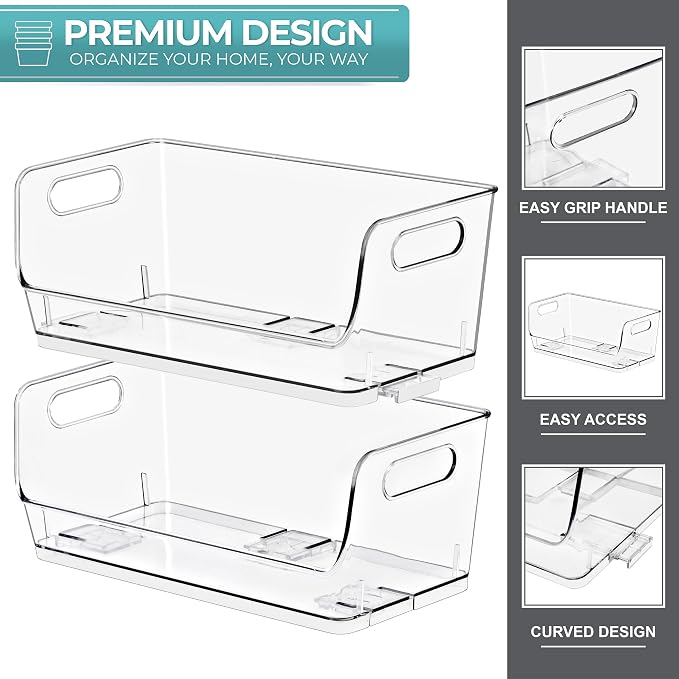 Sorbus Stackable Storage Bins Open Front, Clear Stackable Storage Bins, Pantry Bins for Storage and Organization, Acrylic Stackable Bins for Kitchen, Clear Pantry Organizer Bins (Small Wide 4 Pack) - Image 4