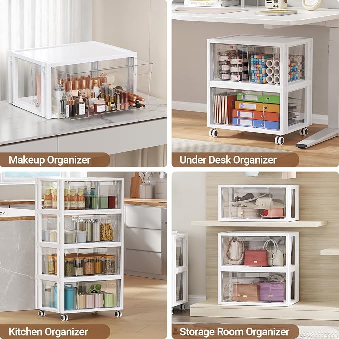 Stackable Storage Drawer Carts, Extra Large Bins 3 Tier 5 Drawers | Smooth Pull-Out Drawers, Clear Plastic Storage Organizer Container For Home Office Bedroom Bathroom Art Crafts Under Desk - Image 9