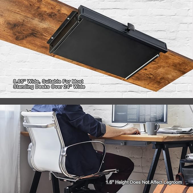 GOME Under Desk Slide out Pencil Drawer with Space Divider Design for Storing Pencil and Office Accessories, Underdesk Pull out Tray Organizer Mounted for Sit Stand Workstation - Image 4
