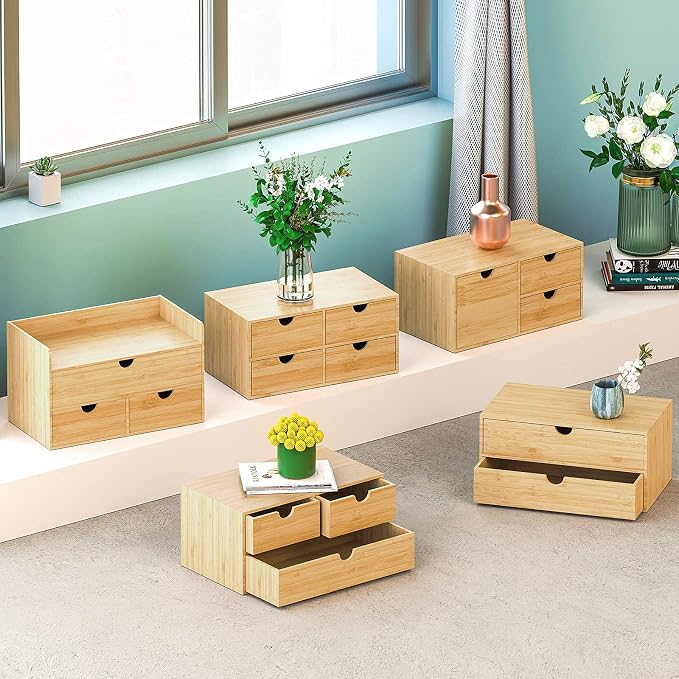 Bamboo Desk Drawer Organizer, Desktop Organizer with Drawers(3 Drawers) | 3 Drawers Open Top Tray Fully Assembled Stores Pens, Notes, Makeup, Jewelry & Toiletries for Office, Vanity & Bath - Image 7