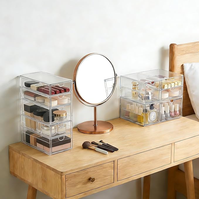 Prsildan Acrylic Drawer Makeup Organizer with 9 Drawers, Set of 3 Office Desk Organizers Accessories, Clear Stackable Storage Drawers for Vanity, Countertop, Craft, Jewelry, Art Supply Organization - Image 5