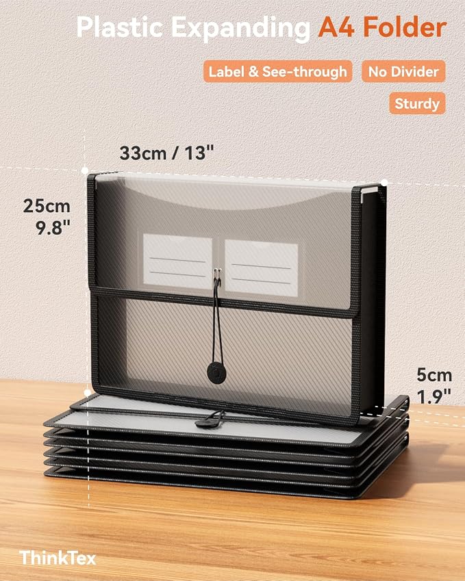 ThinkTex Plastic Expanding File Folders, Transparent Envelopes with Elastic | No Dividers, Large Capacity, Fits Letter/A4 Size, for Home, Office, School, Tax, Bill Organization - 3 Pack - Image 2