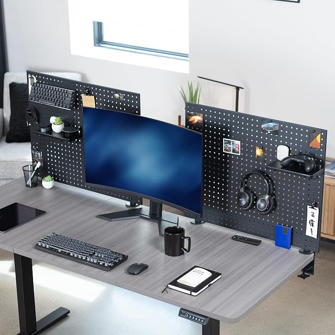 VIVO Black Clamp-on 60 x 24 inch Desk Pegboard, PP-DK30B-2 | Steel Privacy Panel, Magnetic Peg Board, Office Accessory Organizer, Above or Under Desk Placement - Image 4