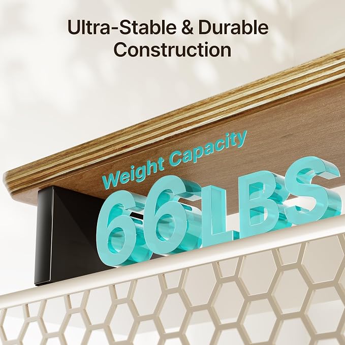 46" Dual Monitor Riser, Metal Shelf Wooden Desk Organizer | Walnut Wooden Desk Shelf for 2 Monitors/TV,Monitor Stand Riser for Desk, Wood Monitor Stand Organizer for Home Office - Image 6
