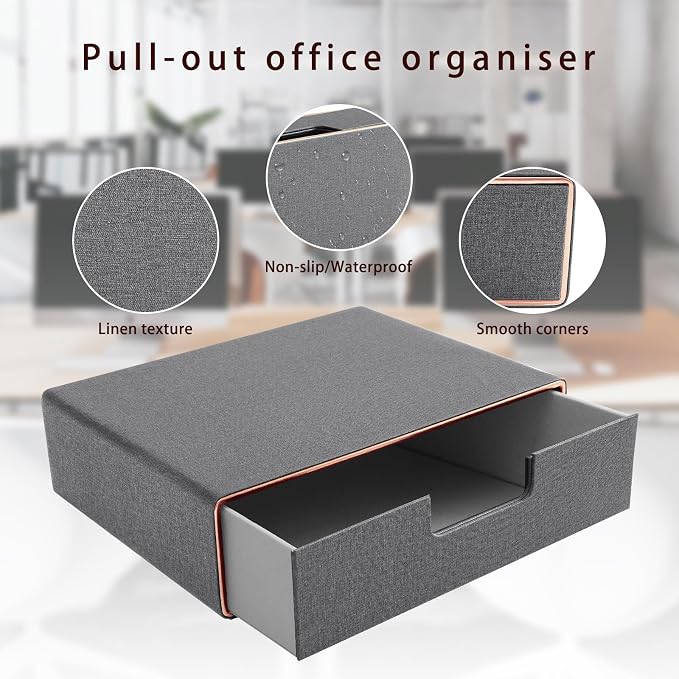 Stackable Organizer Drawer PU Leather Classic Handmade,Organize Home Office Desk Accessories and Sort Letter-Size Paper/a4 Document,Desktop Caddy with Drawers Storage,13.1x10x3.7inches,Grey - Image 5