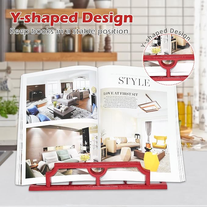 Elegant Cookbook Stand Cast Iron, Kitchen Decorative Metal Recipe Book Holder for Bible, Prayer Book Stand, Magazine, Textbooks, Vintage Cookbook Stand for Kitchen Counter, Red - Image 6