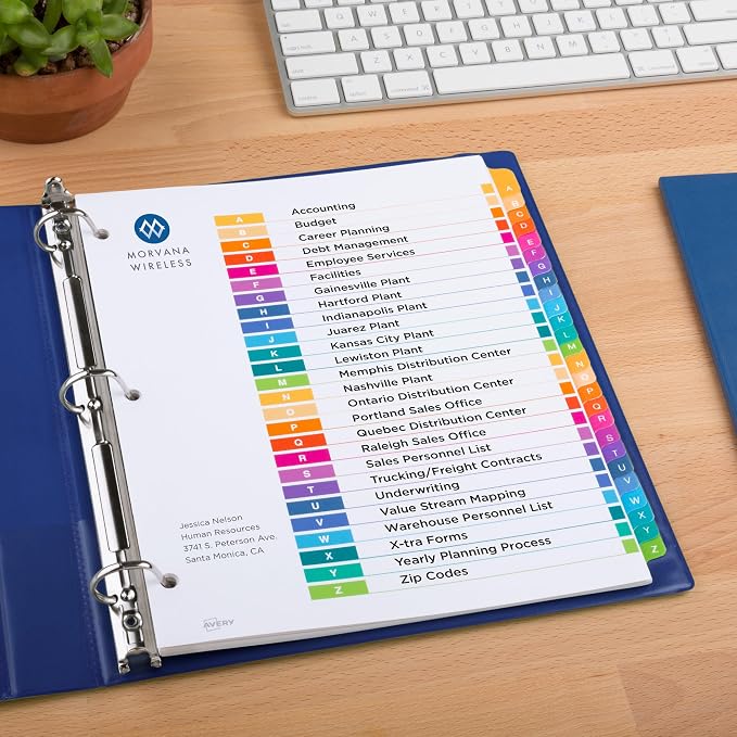 Avery A-Z Dividers for 3 Ring Binders, 26 Tabs per Set, Customizable Table of Contents, Multicolor Tabs, Great for Organizing Reports, Projects, and More (44225), 3 Sets (Pack of 4) - Image 6